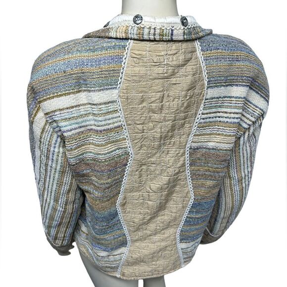 Vintage Silk Yak Magik Decoration Striped Jacket Light Open Coat Blazer Pockets - Picture 7 of 11